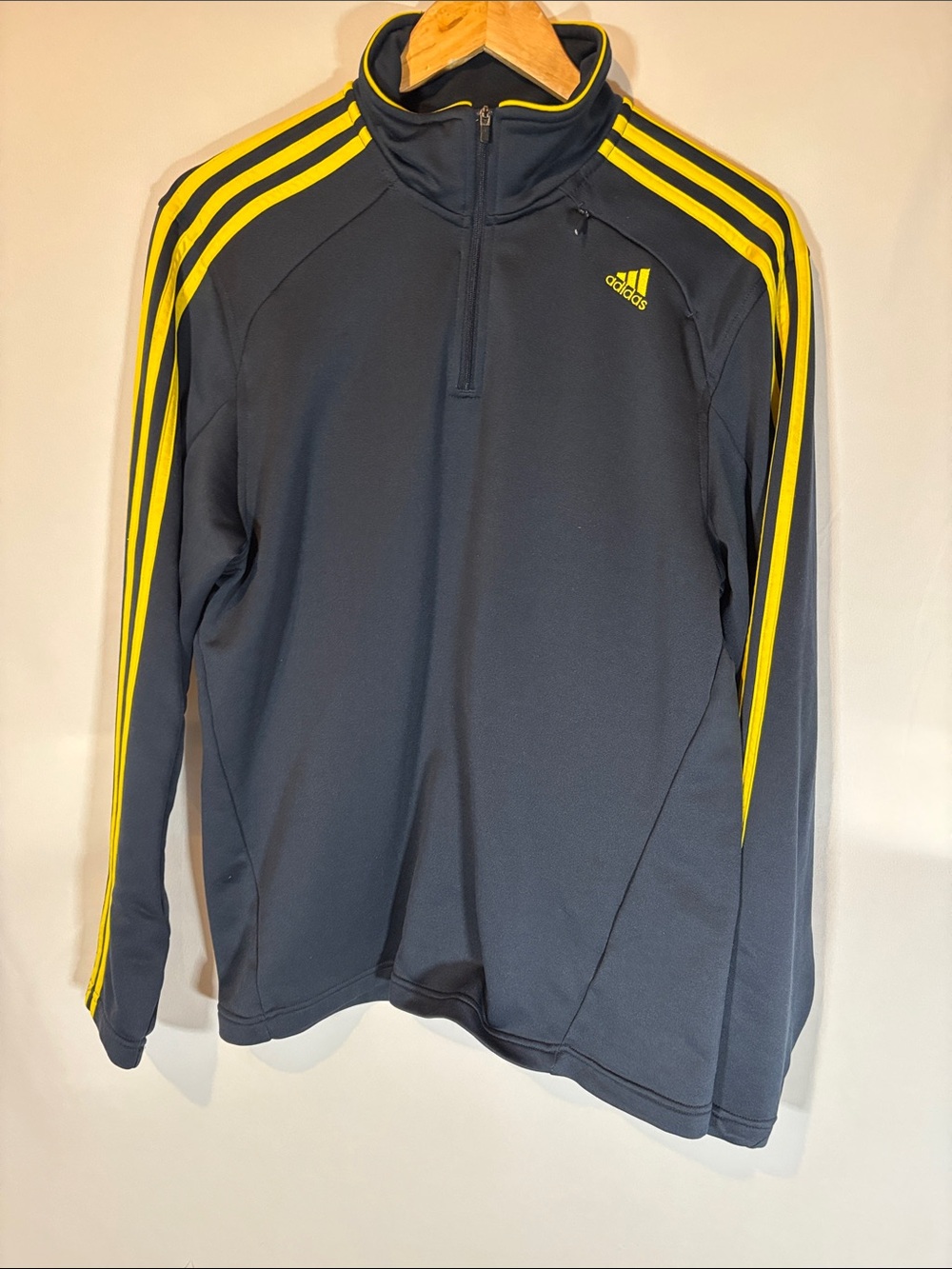 adidas navy Pullover with Yellow Three-Stripes